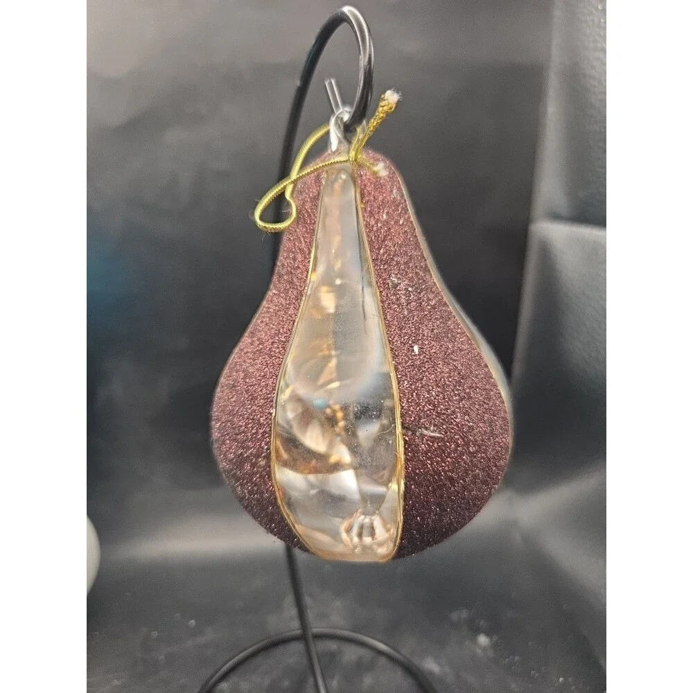 Vintage Pottery Barn Large Pear Shaped Blown Glass Glitter Christmas Ornament